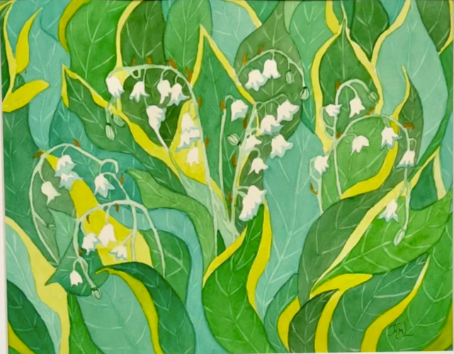PAINTING WATERCOLOR ART LILY OF THE VALLEY FLOWER WHITE 11X14 & DOUBLE 16X20 MAT