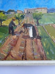 ANTIQUE Farm Farming Painting Impressionism Modernism 1950’s Mid Century Oil