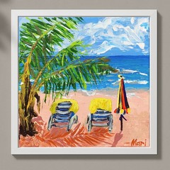 Clearwater Beach Painting Florida Palm Trees Original Art Chairs Ocean Holidays