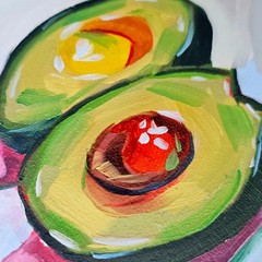 Original Oil Painting Avocado Still Life Framed 6×8 Modern Kitchen Art