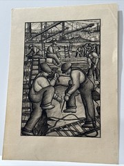 JO CAIN PAINTING INDUSTRIAL FACTORY WORKERS WPA ANTIQUE FAMOUS REGIONALISM RARE