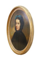 J Paul Stevens Girl in Cloak Oval Portrait Oil Painting on Board 28″