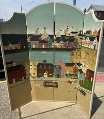 Sandi Wickersham Resnick 1980s Signed Folk Art New England Town Room Screen