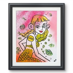Girl Water Signed Mixed Media Art Shee Series Mermaid Abstract Painting 11×14