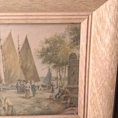 2 vintage boat and lake view house photoswith frame.