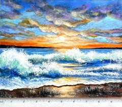 Sea Original Acrylic Painting Seascape Sunset Surf Small Wall Art 8 x 10 in