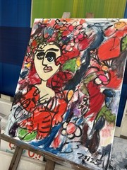 Flower Girl with Cats 90x70x3cm Acrylic/LW Art Milling – Modern Painting