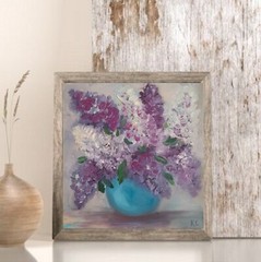 lilac original oil painting, bouquet of lilac in vase art, flower painting art