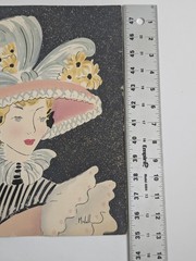 Vintage Art Deco Flapper Woman Original Painting Signed M Wall Mixed Media 11×13