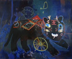 Tessar Lo – Tiger Cat Painting Large Canvas Abstract Naive Childlike Toys Crayon