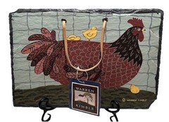 Handmade Warren Kimble Vintage Chicken Painting Slate Farm Traditional Folk Art