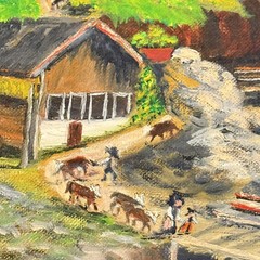 Vintage 1970 Hand Painted Landscape, Mountains And Lake In China, Signed B. Wild