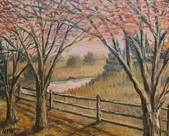 „FALL OVERLOOK“ Original Oil AUTUMN LANDSCAPE Painting TREES FRAMED WALL ART