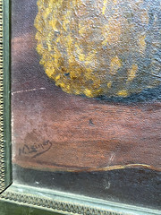Oil Painting Um 1900 Still Life Yellow Pumpkin And Pewter Signed Unrestored