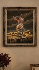 Vintage Signed ERNESTO SANCHEZ ACRYLIC VELVET WESTERN PAINTING INDIAN ON HORSE
