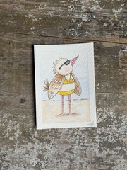 ACEO Original Seagull Beach Bikini Bird Watercolor 2.5×3.5” by Magdalina Studio