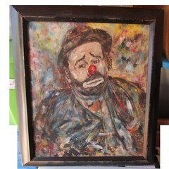 Wonderful Vintage Clown Oil Painting Emmett Kelly? on Canvas Impasto