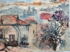 1962 Eliane Diverly Watercolor Painting French Impressionism Cityscape Signed