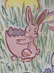 Painting Watercolor Original Art HAPPY EASTER Toy Rabbit Egg Kristi C Jones