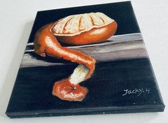 Orange Peel Still Life 8×10″ Fruit Farm Kitchen Art Tangerine Citrus Black MCM