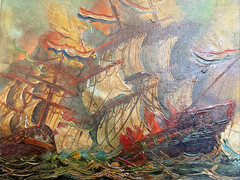 VNTG-ANTIQUE – 18TH CENTURY SHIP BATTLE OIL PAINTING BY VASSELLI – SIGNED