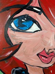 Cartoon Girl 11×14 Original Painting Red Hair Abstract Female Character SWhite