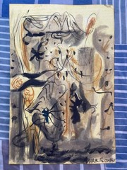 MARK ROTHKO drawing and painting on old paper signed stamped vintage