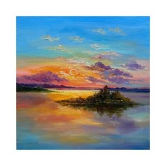 Original Art Michigan Lake Painting Sunset Landscape Artwork painting 8×8 inch