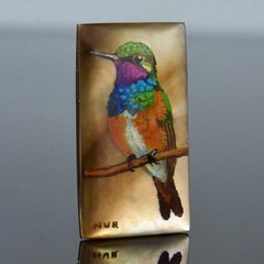 Hummingbird Original Painted Mother-of-Pearl Shell Rectangular Cabochon 35x20mm