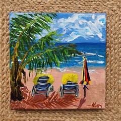 Clearwater Beach Painting Florida Palm Trees Original Art Chairs Ocean Holidays