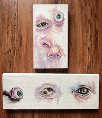 Original Painting Art Eyeball Eyes Oil On Wood Surreal Austin Texas 1/1 Artist