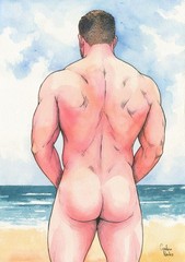 12×16″ Original Hand painted Artwork Watercolor Painting Gay Man Male Nude A3