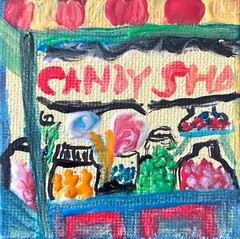 BLESSED#1457 Candy Store View Canvas Miniature 2.5×2.5 Original Art magnetic