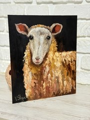 Sheep Oil Painting Original Portrait Farm Animals Impasto Art 10×12 inch