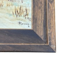 Winter Landscape Painting Wall Art Wooden Frame Signed Cozy Cabincore Vintage