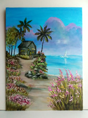 Original Acrylic Painting 12″x16″ Canvas Beach House Coastal Seaside Artwork