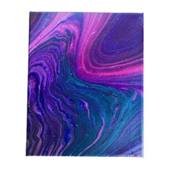 Abstract Fluid Pour Painting Pink Purple 8″ x 12″ Canvas Acrylic Home Decor Art