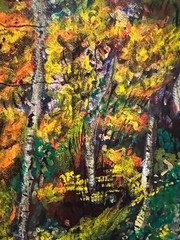 Original Artist Signed Landscape Oil Painting American Birch Trees M Christopher