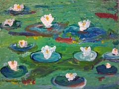 Original 8″ x 10″ canvas Acrylic Abstract Modern Outsider Waterlilies Pond