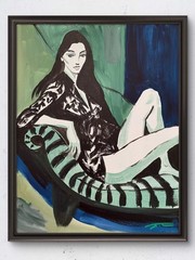 Woman Reclining #1 Green Black Blue Acrylic Original Art 14×11 Canvas