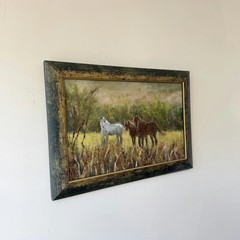Detailed Animals Oil Painting „Grazing Horses“ Original Artwork