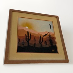 Vintage Sand Painting On Board Signed Sunset