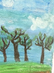 Original Painting Surreal Earth Sky Trees Dreamscape Clouds Signed Goug 22×28”