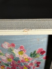Framed Floral Oil Painting Miniature Signed Vintage 6″ x 5″ White Frame