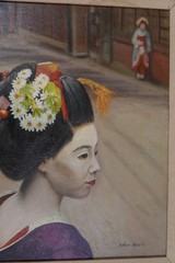 JAPANESE GEISHA GIRL OIL PAINTING ON CANVAS PERIOD FRAMED ARTIST HELEN SHARE