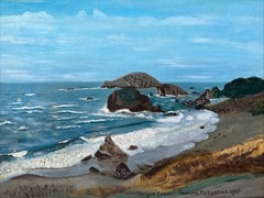 Ramona Kirkpatrick 1965 Oil On Board Oregon Coast Oil Painting 12”x16” 15”x19”