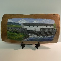 Folk Art Hand Painted Driftwood Painting Lumber Mill Decor Cottagecore Signed