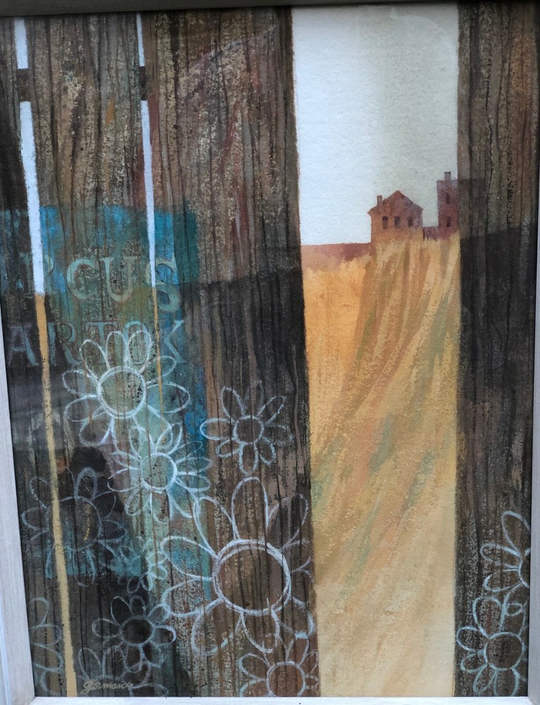 „City Flowers“ Painting-View of Field & House through Fence -1973-William Gorman