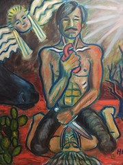 Mexican/American Artist Hector Arrache ‚ Heart Offering‘. 30×30″ Acrylic