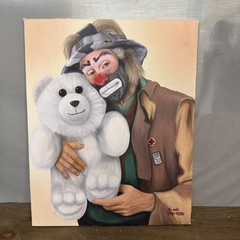 J Flavin Signed Hobo Clown Oil Painting Emmett Kelly 16×20 Limited Edition